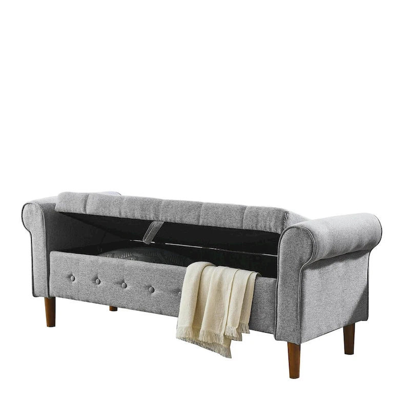 62 Bedroom Tufted Button Storage Bench, Window Bench, Rolled Arm Design for Bedroom, Living Room-13