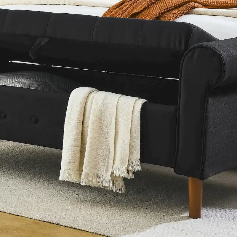 62 Bedroom Tufted Button Storage Bench, Window Bench, Rolled Arm Design for Bedroom, Living Room-27
