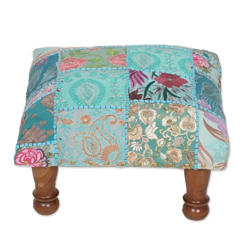NOVICA Handmade Embellished ottoman Rajasthani Patchwork (India)-2