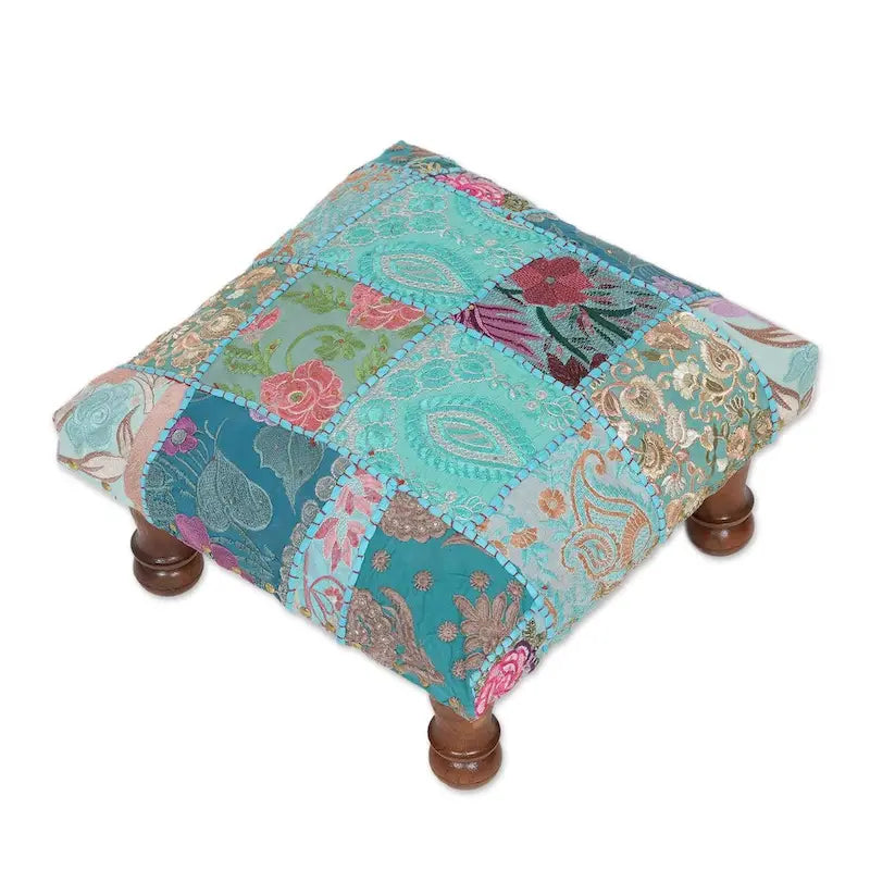 NOVICA Handmade Embellished ottoman Rajasthani Patchwork (India)-3