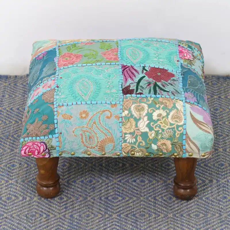 NOVICA Handmade Embellished ottoman Rajasthani Patchwork (India)-4
