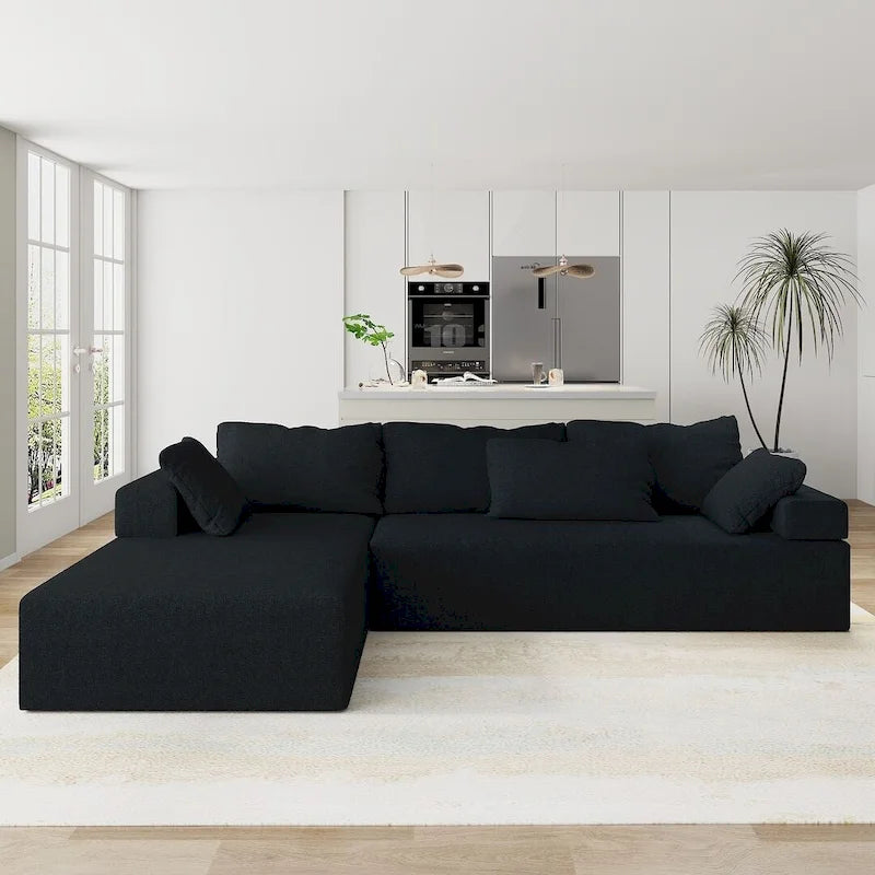 L-Shaped Chenille Sectional Sofa Modern Modular Cushion Back Couch Sofa With 6 Pillows for Living Room-38