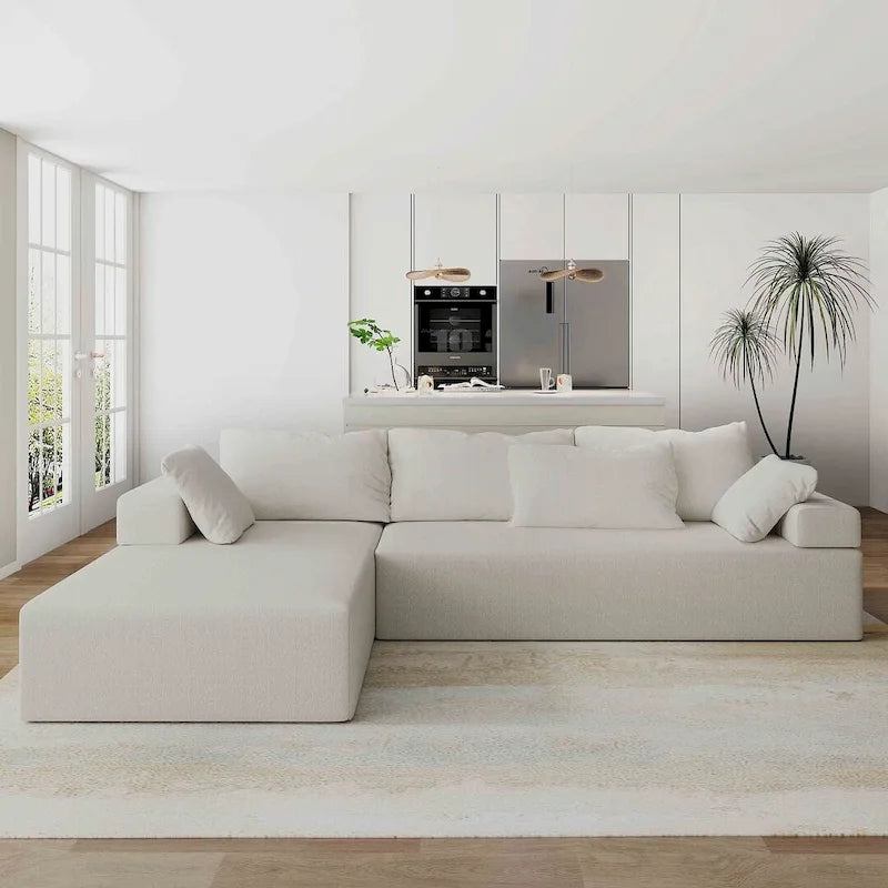 L-Shaped Chenille Sectional Sofa Modern Modular Cushion Back Couch Sofa With 6 Pillows for Living Room-39