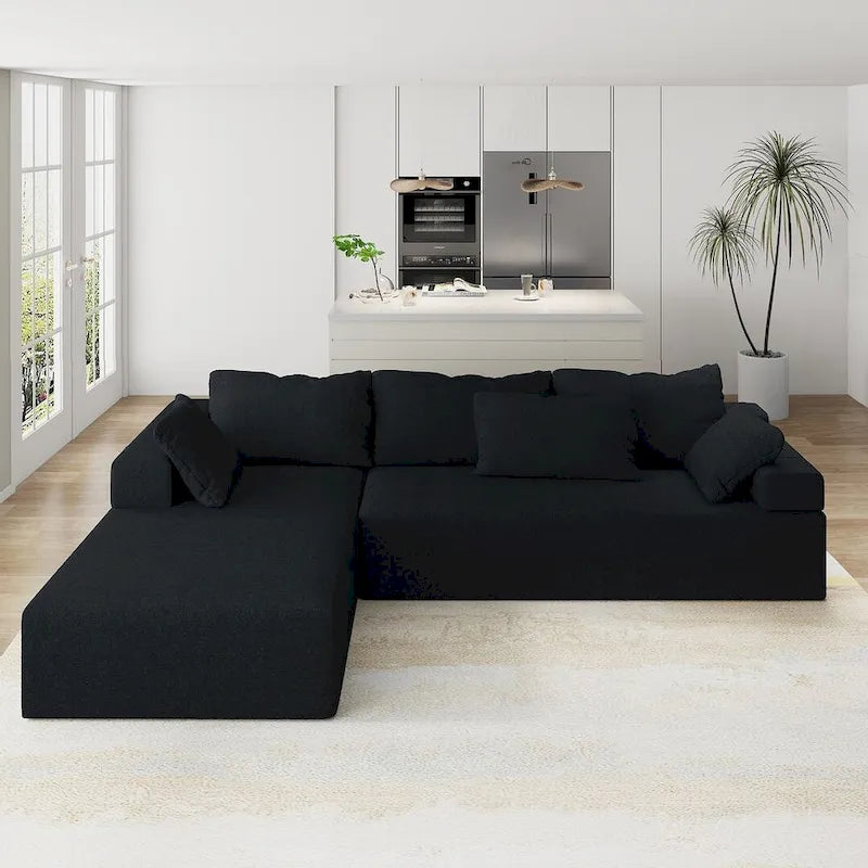 L-Shaped Chenille Sectional Sofa Modern Modular Cushion Back Couch Sofa With 6 Pillows for Living Room-2