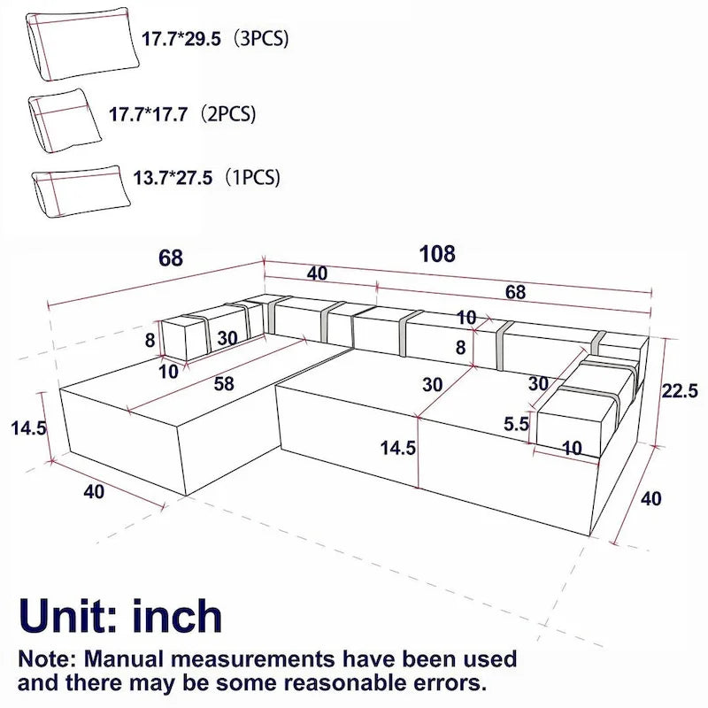 L-Shaped Chenille Sectional Sofa Modern Modular Cushion Back Couch Sofa With 6 Pillows for Living Room-6
