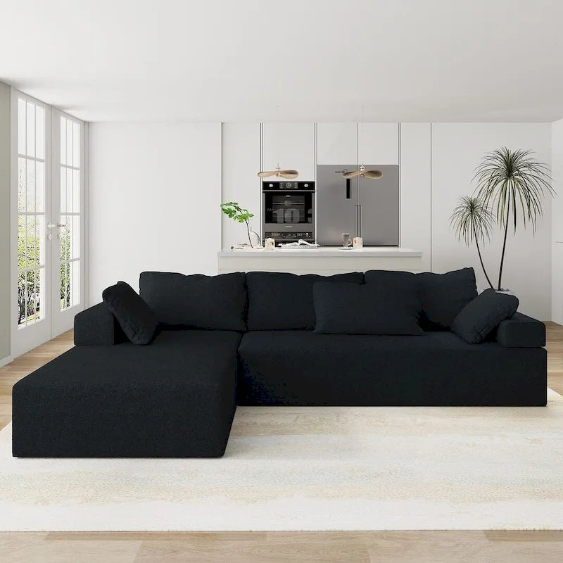 L-Shaped Chenille Sectional Sofa Modern Modular Cushion Back Couch Sofa With 6 Pillows for Living Room-7