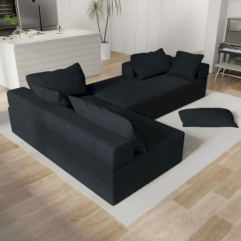 L-Shaped Chenille Sectional Sofa Modern Modular Cushion Back Couch Sofa With 6 Pillows for Living Room-10