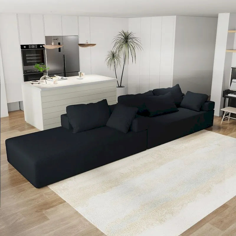 L-Shaped Chenille Sectional Sofa Modern Modular Cushion Back Couch Sofa With 6 Pillows for Living Room-12