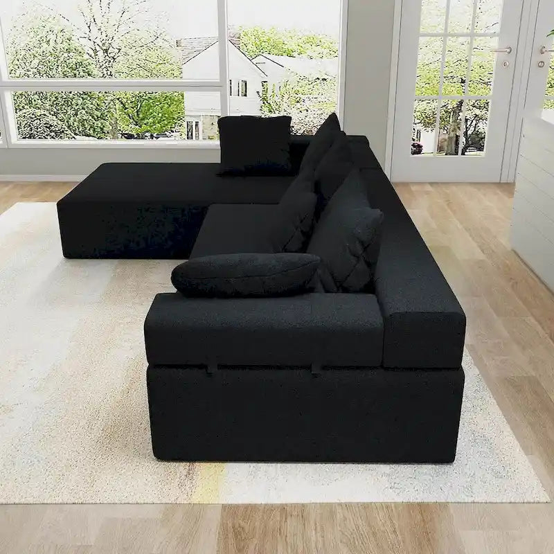 L-Shaped Chenille Sectional Sofa Modern Modular Cushion Back Couch Sofa With 6 Pillows for Living Room-13