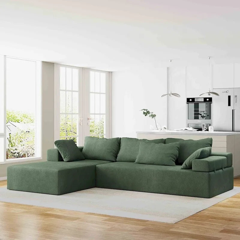 L-Shaped Chenille Sectional Sofa Modern Modular Cushion Back Couch Sofa With 6 Pillows for Living Room-22