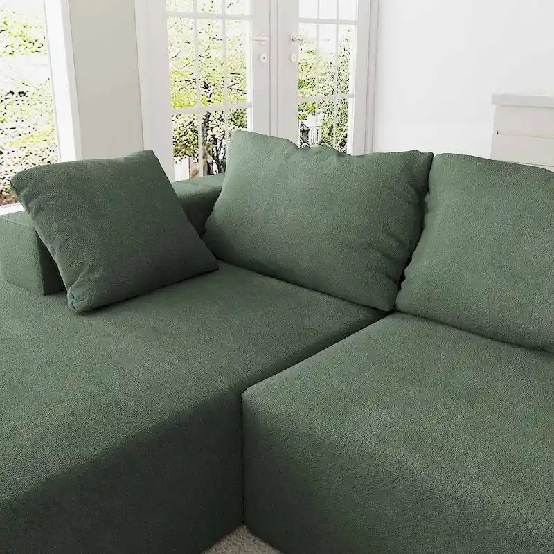 L-Shaped Chenille Sectional Sofa Modern Modular Cushion Back Couch Sofa With 6 Pillows for Living Room-30