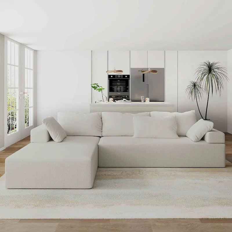 L-Shaped Chenille Sectional Sofa Modern Modular Cushion Back Couch Sofa With 6 Pillows for Living Room-35