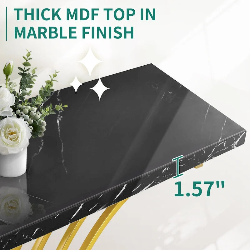 Moasis 39 Modern Faux Marble Console Table with Gold Base, Entryway Sofa Table for Living Room-5