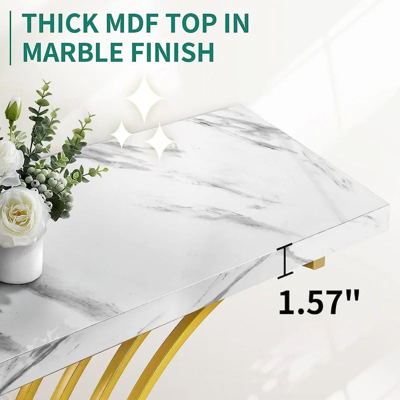 Moasis 39 Modern Faux Marble Console Table with Gold Base, Entryway Sofa Table for Living Room-11