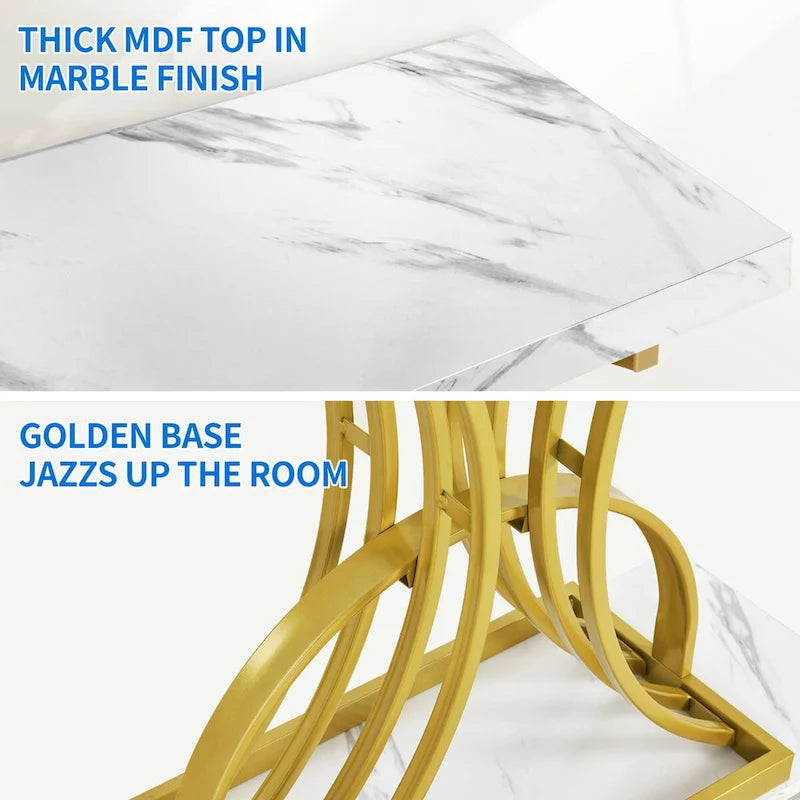 Moasis 39 Modern Faux Marble Console Table with Gold Base, Entryway Sofa Table for Living Room-12