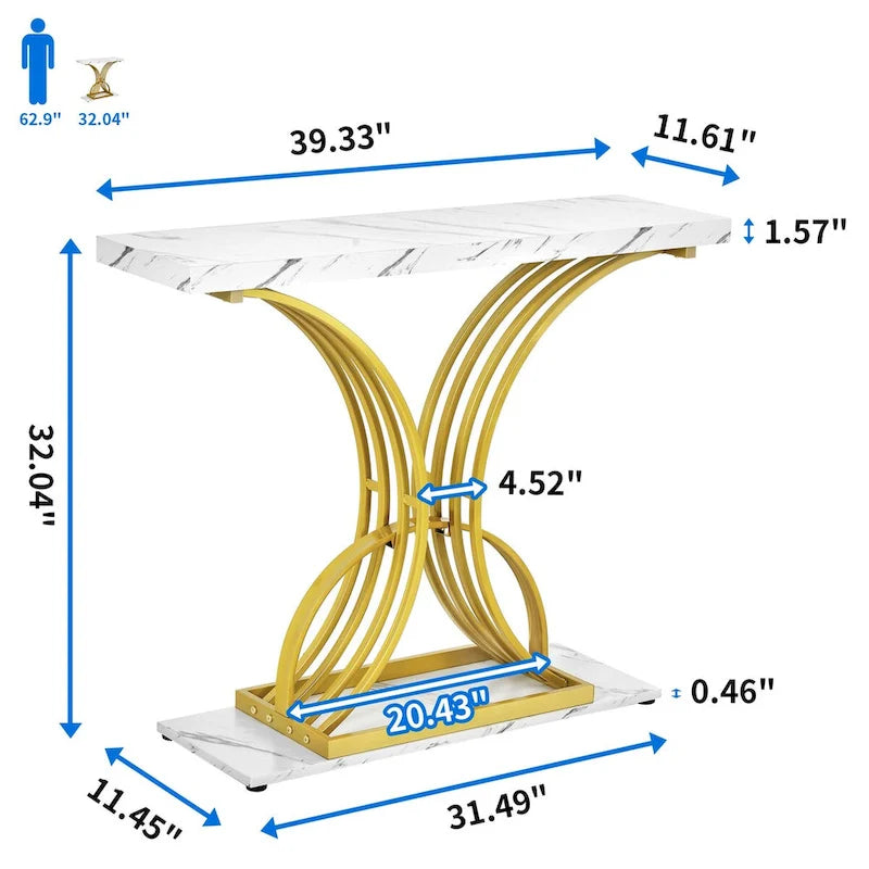 Moasis 39 Modern Faux Marble Console Table with Gold Base, Entryway Sofa Table for Living Room-13