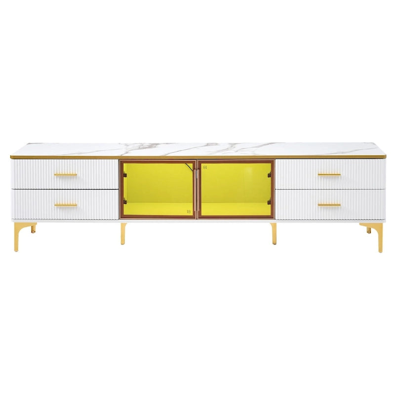 Media Console Table with Glass Storage Cabinet,Golden Legs & Handles-4