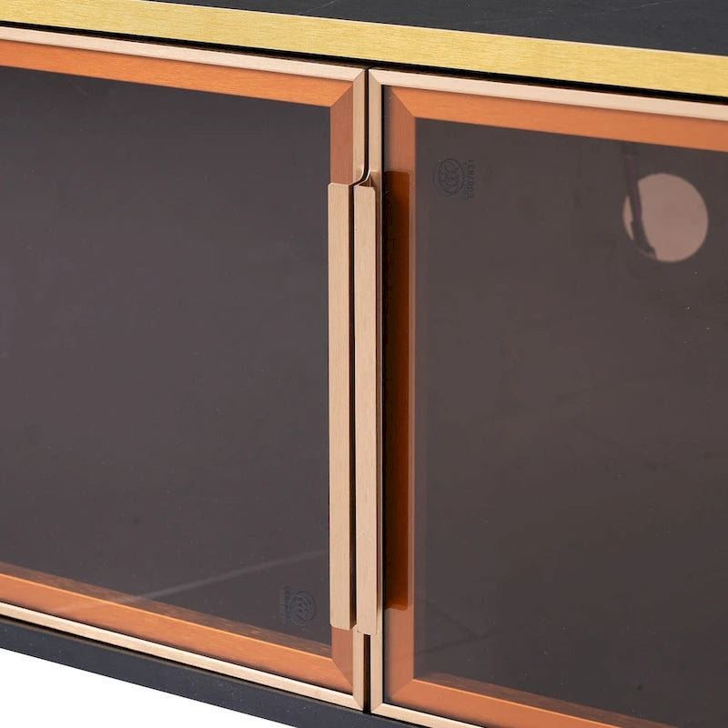 Media Console Table with Glass Storage Cabinet,Golden Legs & Handles-13