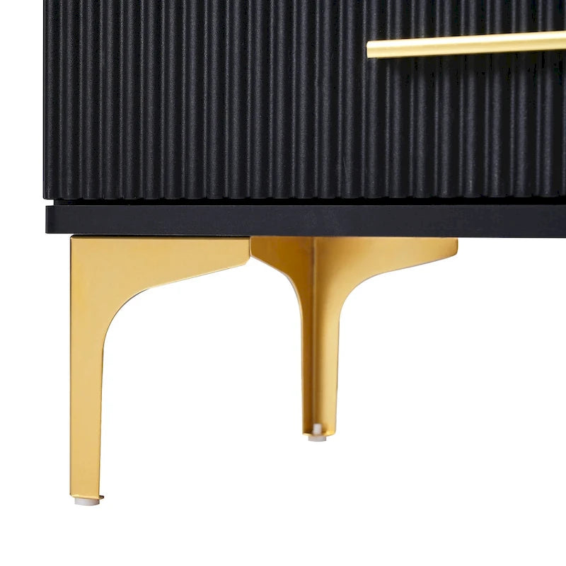 Media Console Table with Glass Storage Cabinet,Golden Legs & Handles-14