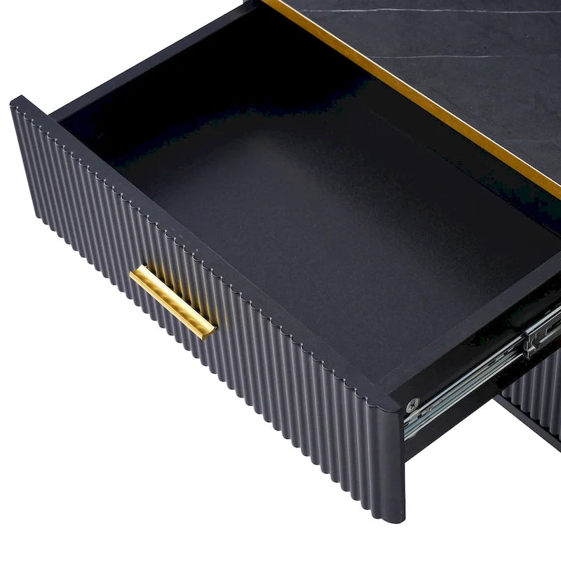 Media Console Table with Glass Storage Cabinet,Golden Legs & Handles-15