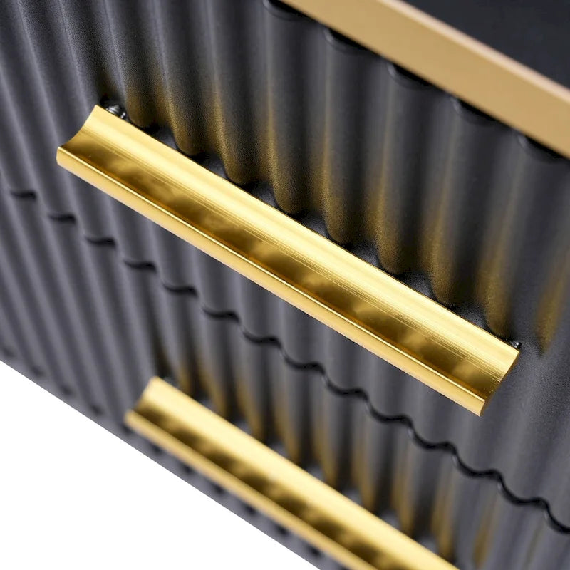 Media Console Table with Glass Storage Cabinet,Golden Legs & Handles-16