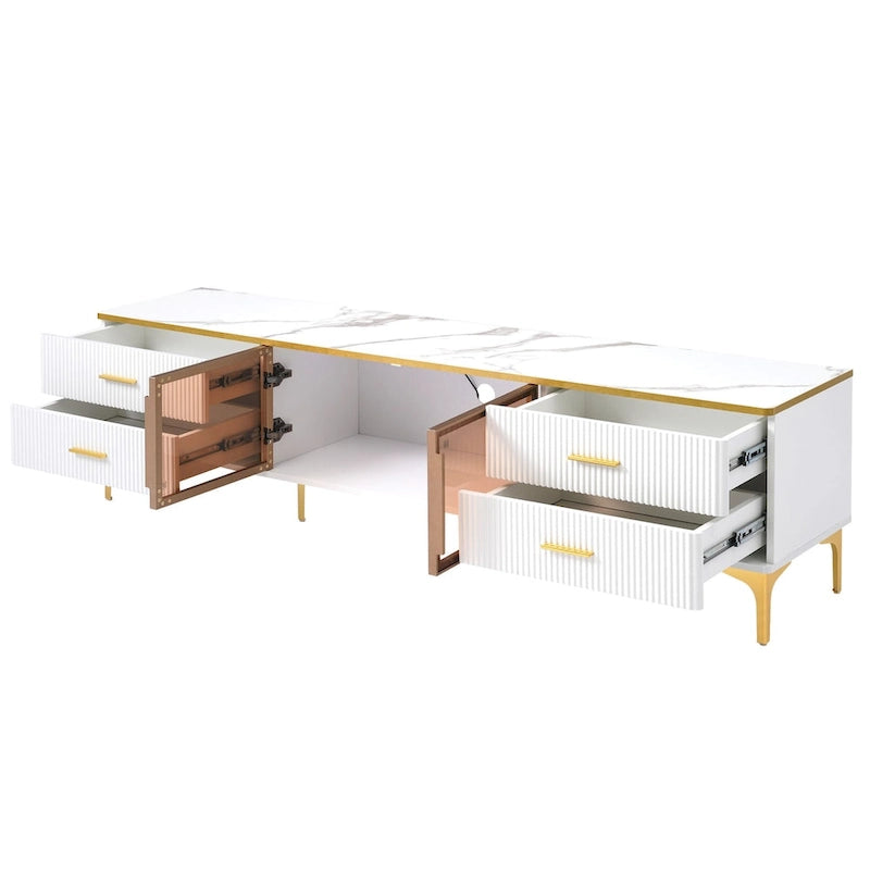Media Console Table with Glass Storage Cabinet,Golden Legs & Handles-19