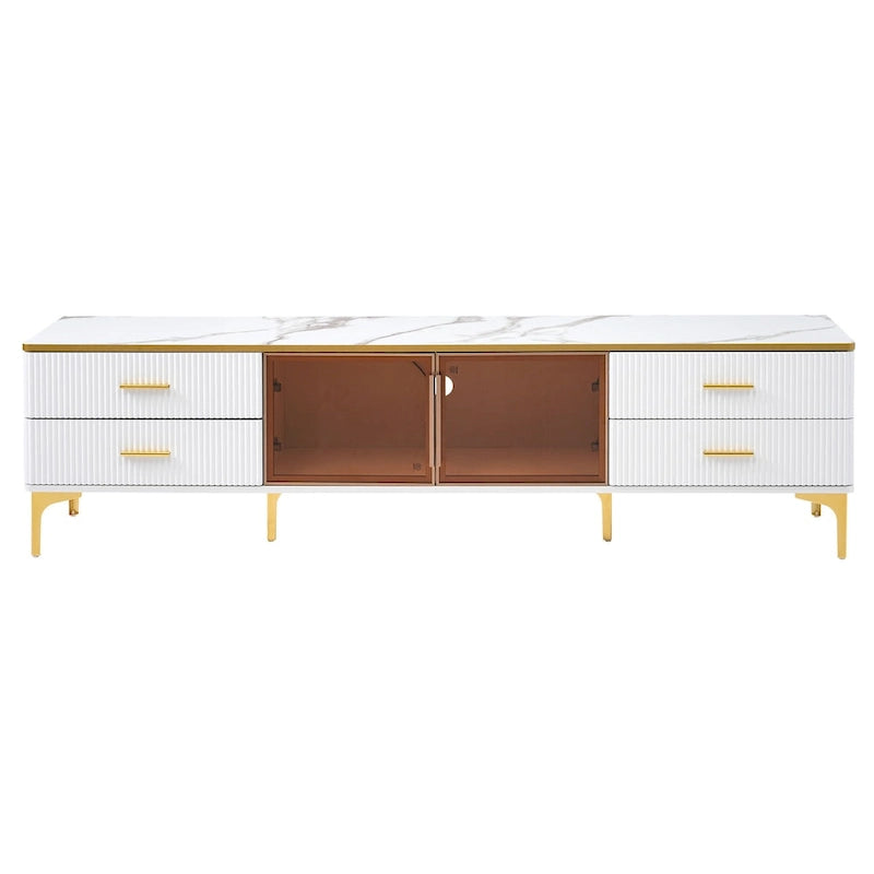 Media Console Table with Glass Storage Cabinet,Golden Legs & Handles-22