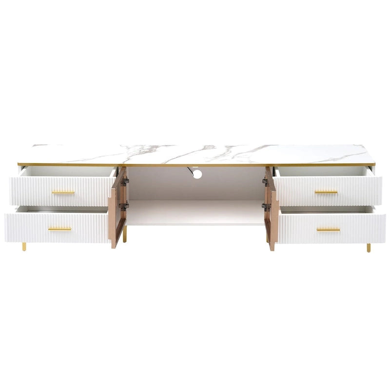 Media Console Table with Glass Storage Cabinet,Golden Legs & Handles-23