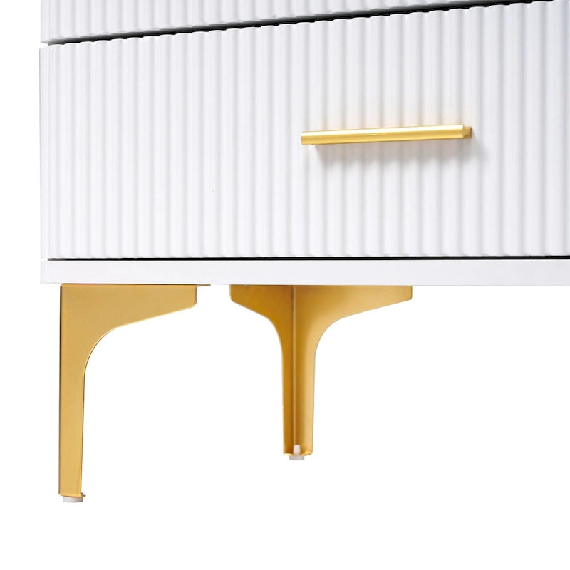 Media Console Table with Glass Storage Cabinet,Golden Legs & Handles-27