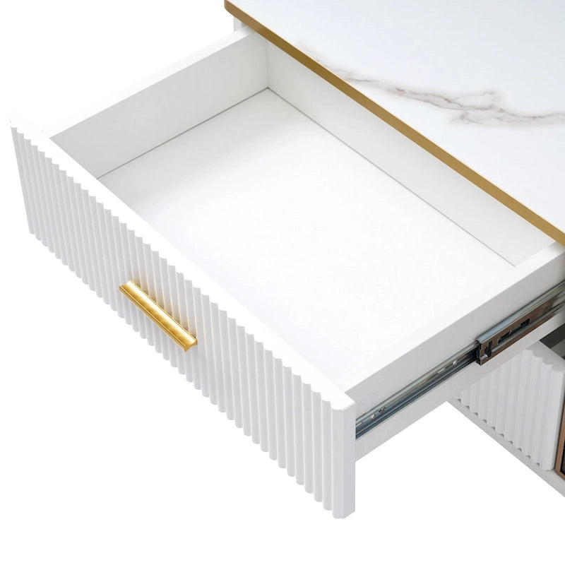 Media Console Table with Glass Storage Cabinet,Golden Legs & Handles-31