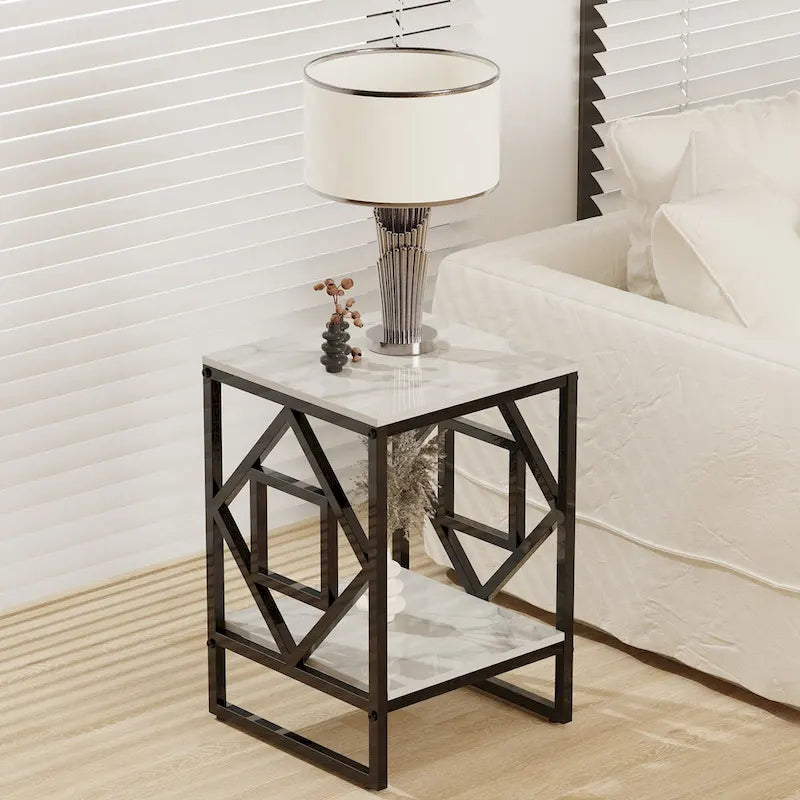 2 Tiers Coffee Table Living Room Sofa Side Table with Sintered Stone-2