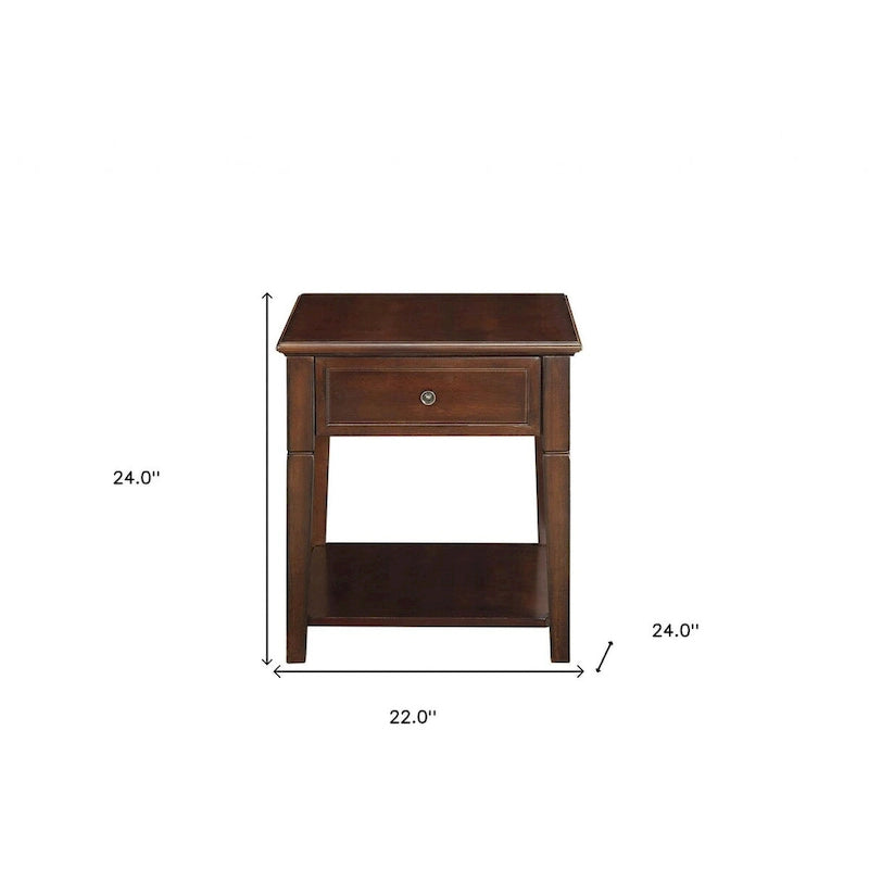 HomeRoots 24 Walnut Manufactured Wood Rectangular End Table With Drawer And Shelf - 22-8