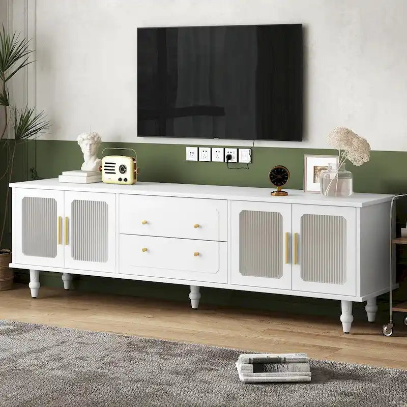 Retro TV Stand with Fluted Glass Doors for TVs Up to 78-36