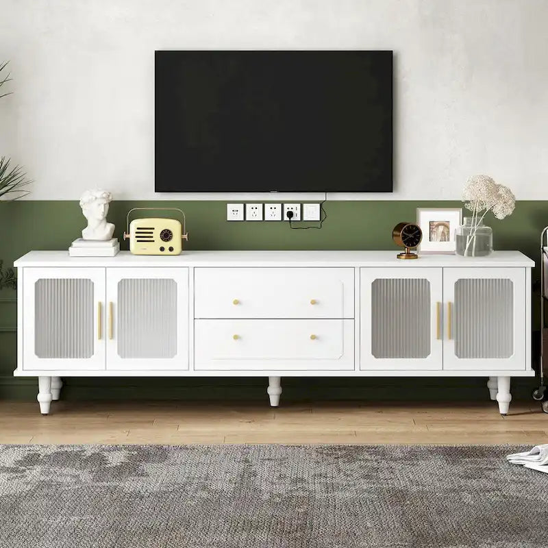 Retro TV Stand with Fluted Glass Doors for TVs Up to 78-2