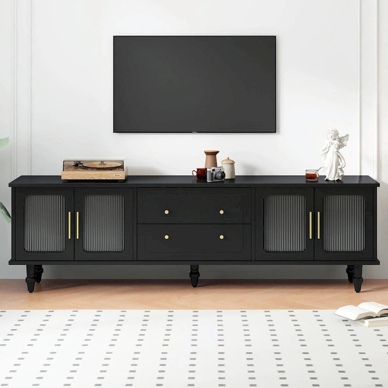 Retro TV Stand with Fluted Glass Doors for TVs Up to 78-4
