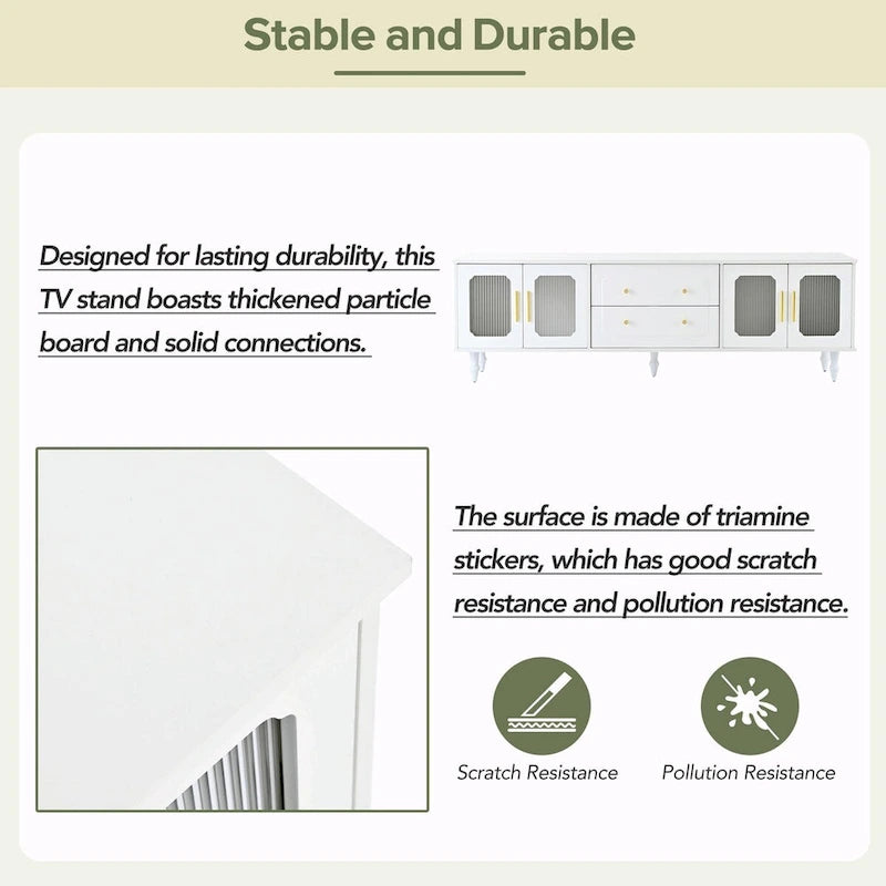 Retro TV Stand with Fluted Glass Doors for TVs Up to 78-10