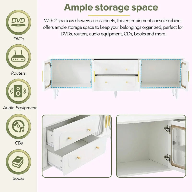 Retro TV Stand with Fluted Glass Doors for TVs Up to 78-11
