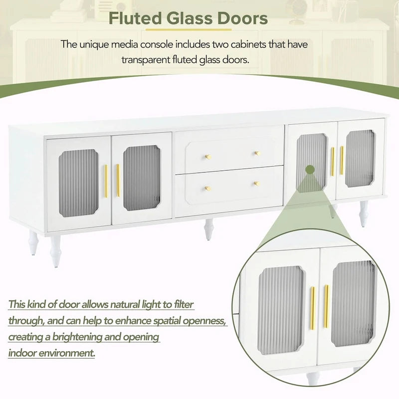 Retro TV Stand with Fluted Glass Doors for TVs Up to 78-12