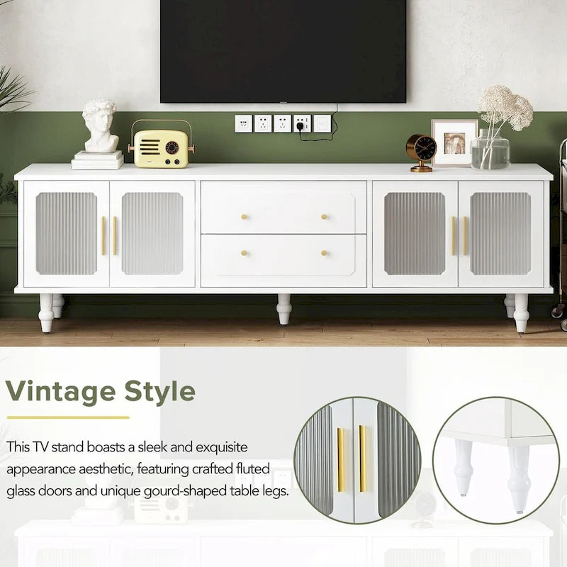 Retro TV Stand with Fluted Glass Doors for TVs Up to 78-13