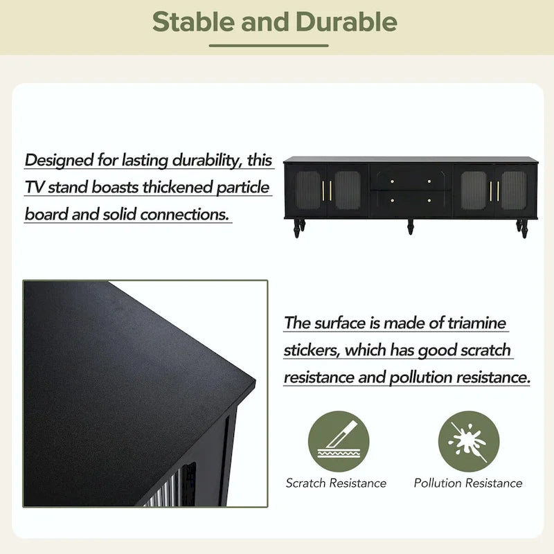 Retro TV Stand with Fluted Glass Doors for TVs Up to 78-25