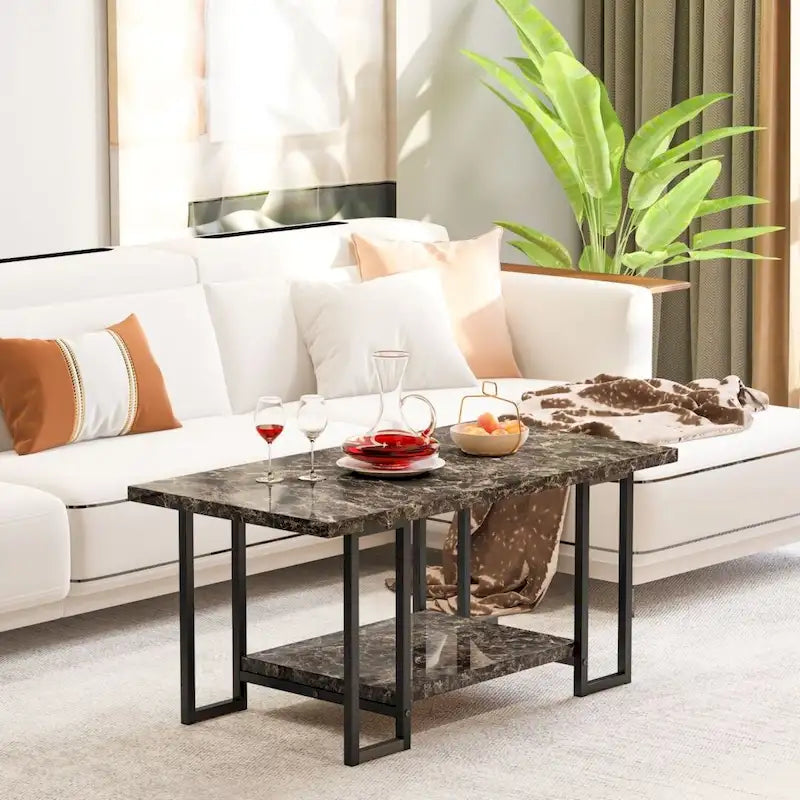 Mieres 39 Wide 2-Tier Faux Marble Top Coffee Table with Steel Frame-22