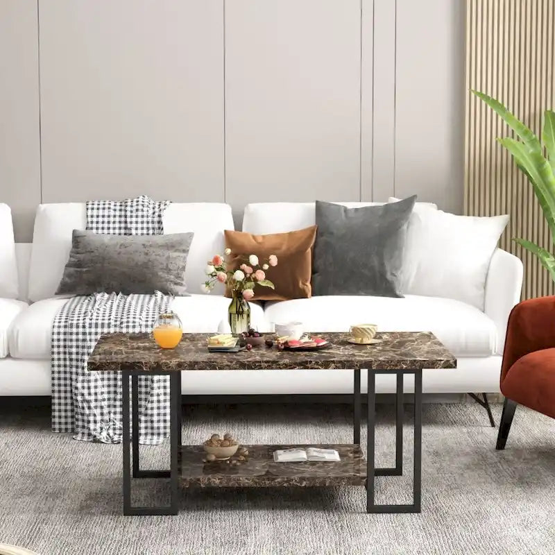 Mieres 39 Wide 2-Tier Faux Marble Top Coffee Table with Steel Frame-3