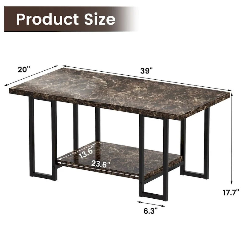 Mieres 39 Wide 2-Tier Faux Marble Top Coffee Table with Steel Frame-4