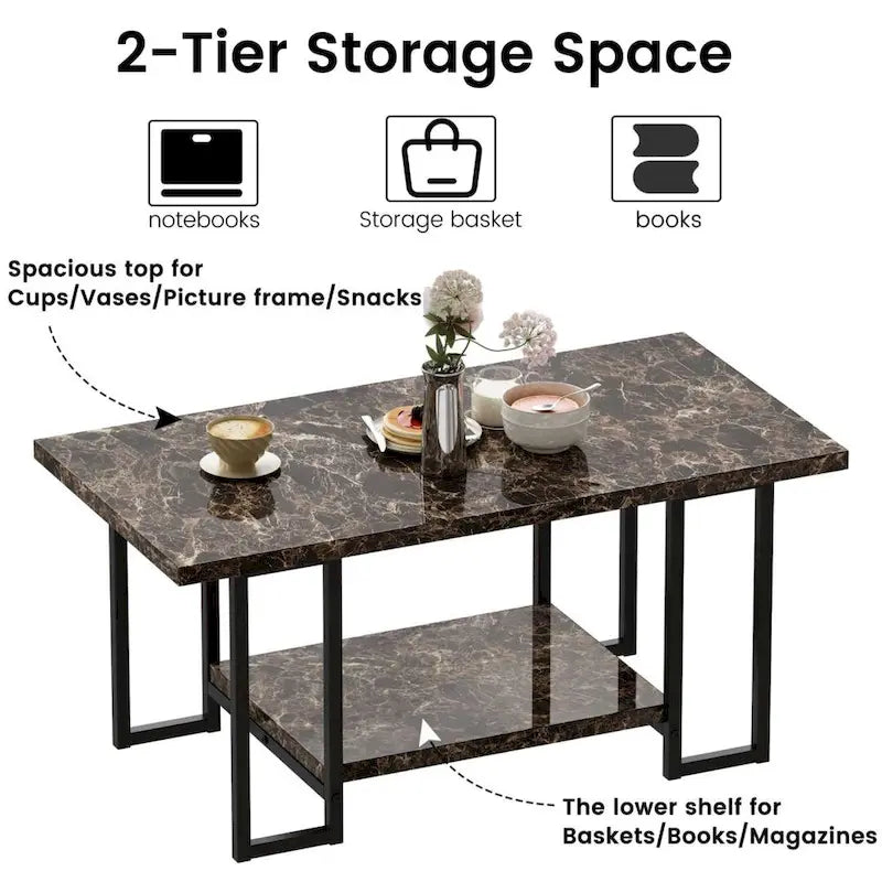 Mieres 39 Wide 2-Tier Faux Marble Top Coffee Table with Steel Frame-6
