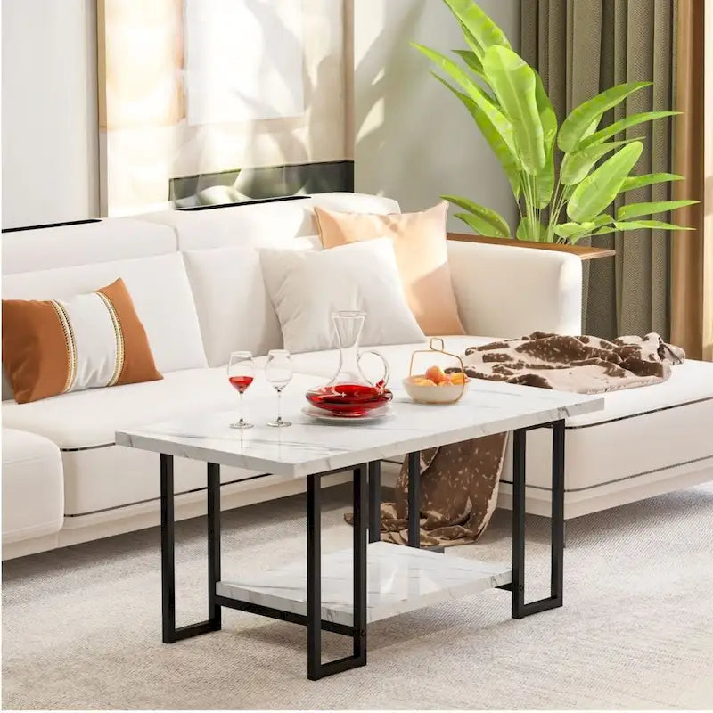 Mieres 39 Wide 2-Tier Faux Marble Top Coffee Table with Steel Frame-9