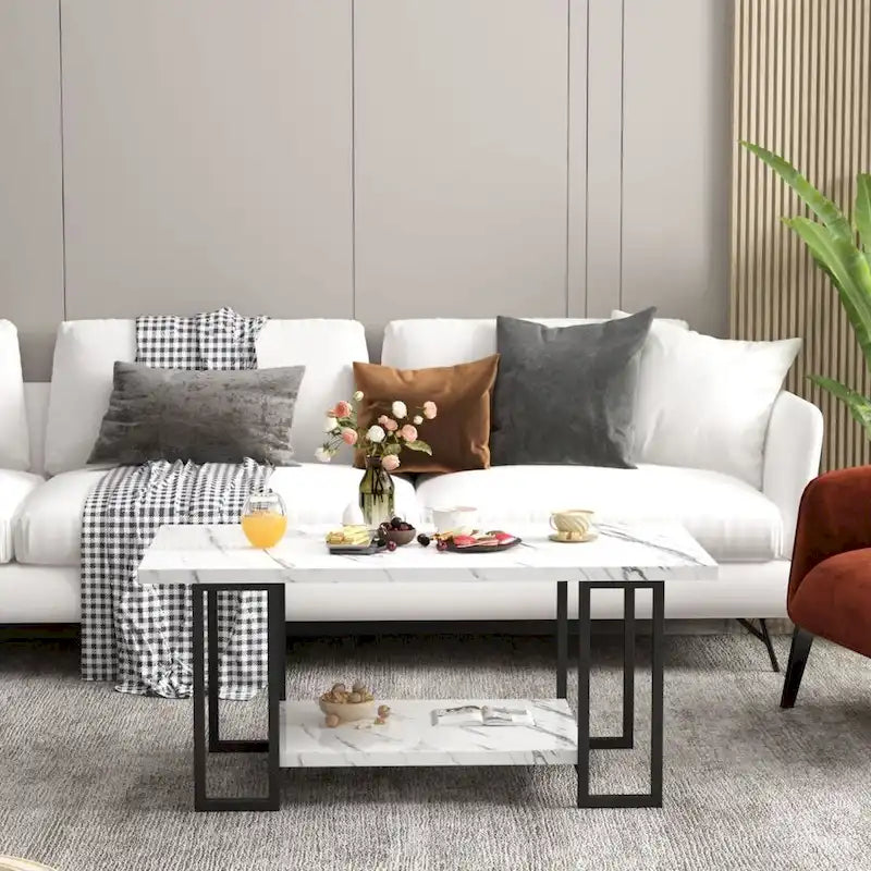 Mieres 39 Wide 2-Tier Faux Marble Top Coffee Table with Steel Frame-10