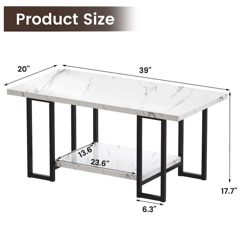 Mieres 39 Wide 2-Tier Faux Marble Top Coffee Table with Steel Frame-11