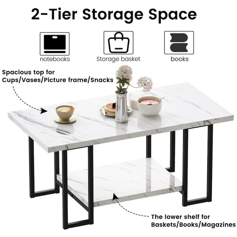 Mieres 39 Wide 2-Tier Faux Marble Top Coffee Table with Steel Frame-13