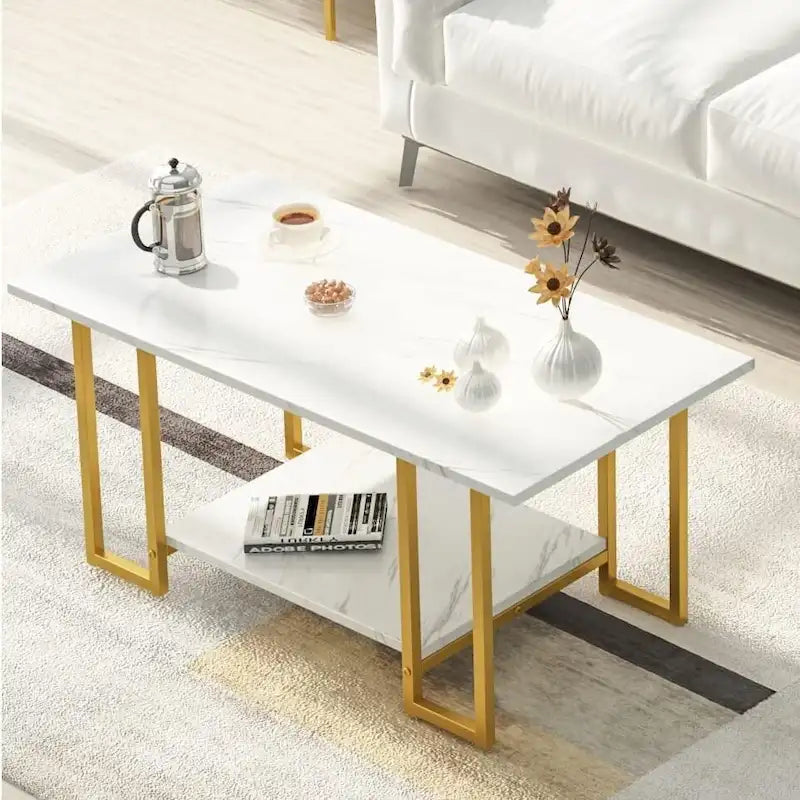 Mieres 39 Wide 2-Tier Faux Marble Top Coffee Table with Steel Frame-18