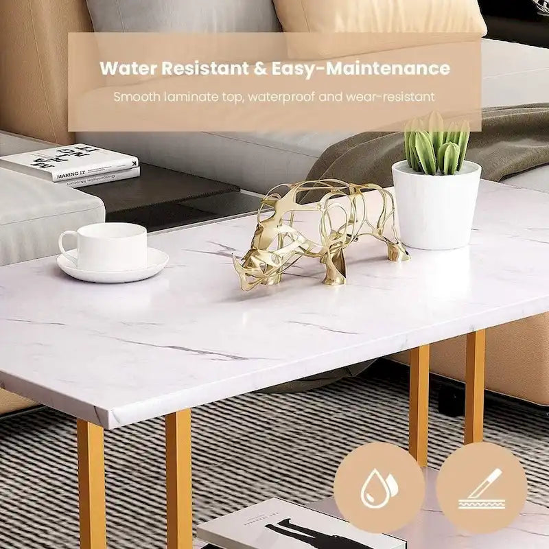 Mieres 39 Wide 2-Tier Faux Marble Top Coffee Table with Steel Frame-20
